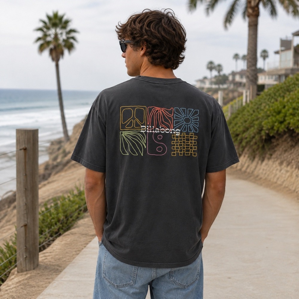 Billabong T-Shirt Mens Large Gray Wave Washed Premium Tee Surf Skate Graphic